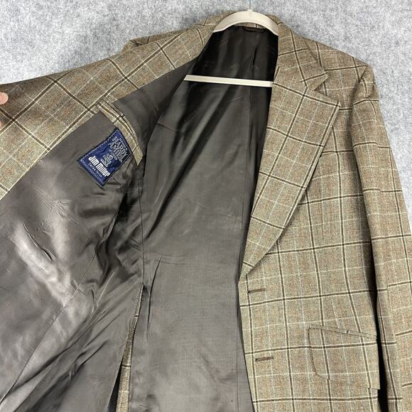 Vintage Hardy Amies Blazer Sport Coat Mens 40R Tan Plaid Wide Lapel Academia - Picture 5 of 16